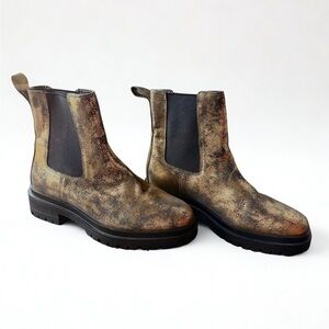 LAUREN Ralph Lauren Corinne Chelsea Boot Gold Metallic and Black Size 9